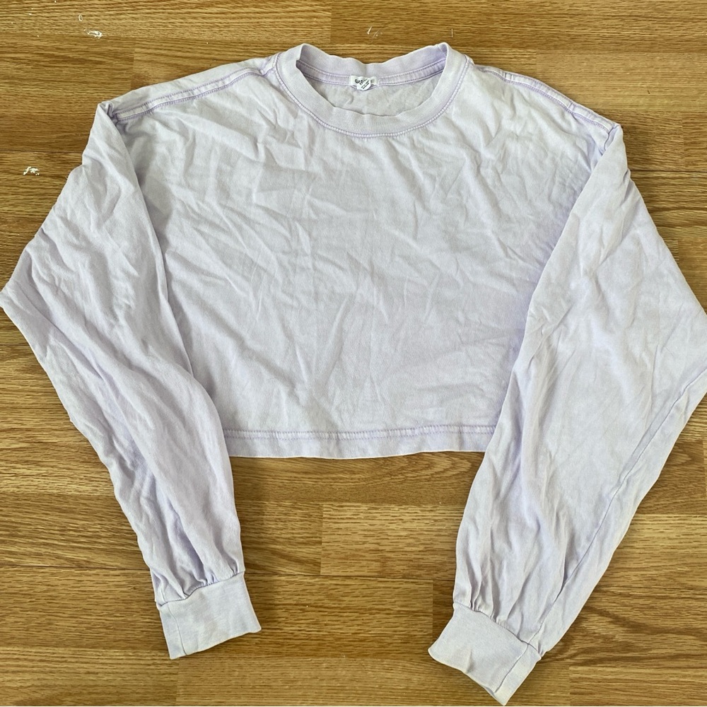 Garage Purple Long Sleeve Cropped Sweatshirt with Relaxed Fit